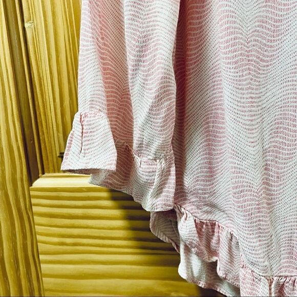 Gap pink white curved hem ruffle scoopneck long sleeve oversized shirt top S - Picture 2 of 7